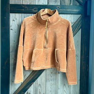 Prana velvet ribbed crop pull over sweater size large